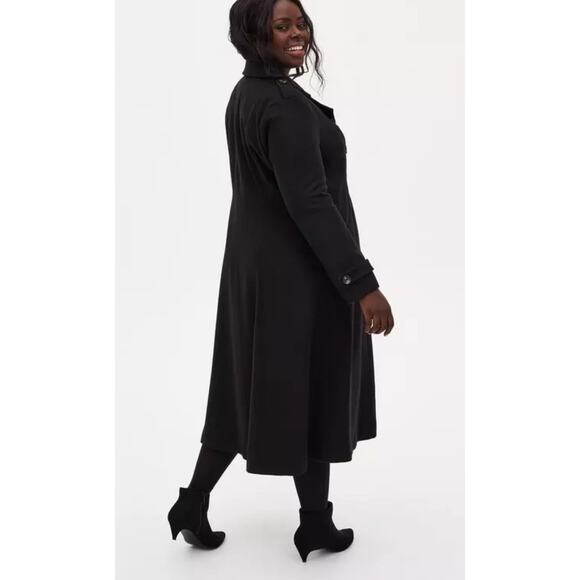 TORRID 3X 22 24 plus FIT FLARE MILITARY FIT COAT WOOL heavy Black Midi $129 NWT - Picture 2 of 16